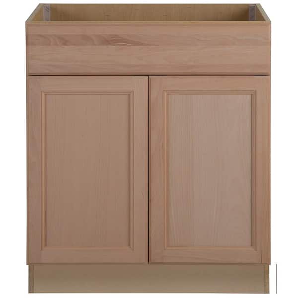 Hampton Bay Easthaven Shaker Assembled 30x34.5x24 in. Frameless Sink Base Cabinet with False Drawer Front in Unfinished Beech