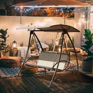 3-Person Metal Patio Swing with Adjustable Canopy