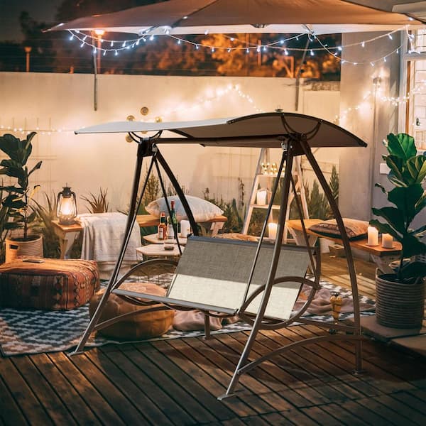 domi outdoor living 3-Person Metal Patio Swing with Adjustable Canopy