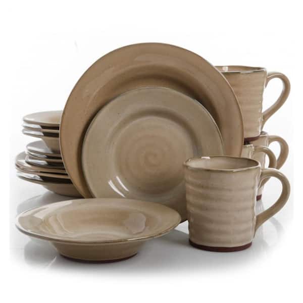 GIBSON elite Mariani 16-Piece Casual Taupe Stoneware Dinnerware Set (Service for 4)
