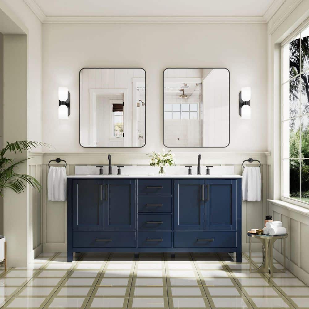 OSA 72 in. W Wood Freestanding Soft Close Navy Blue Bath Vanity with White Cultured Marble Top, Backsplash, Assembled price history on PriceWatchPro