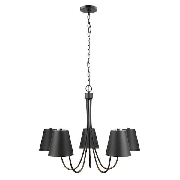 TUXEDO PARK LIGHTING 32 in. W x 23 in. H 5-Light Matte Black Modern Chandelier with Metal Shades