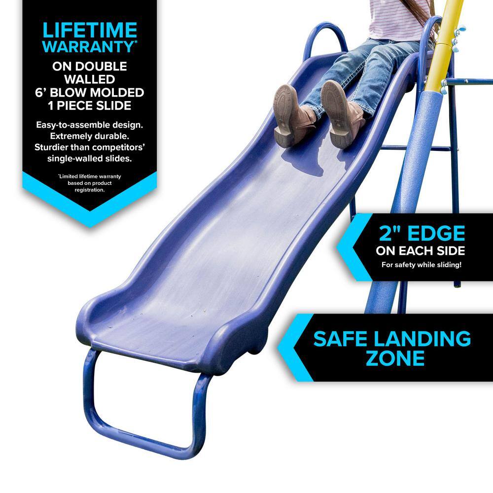 Sportspower Blue and Yellow Metal Swing Set with Slide and Teeter-Totter