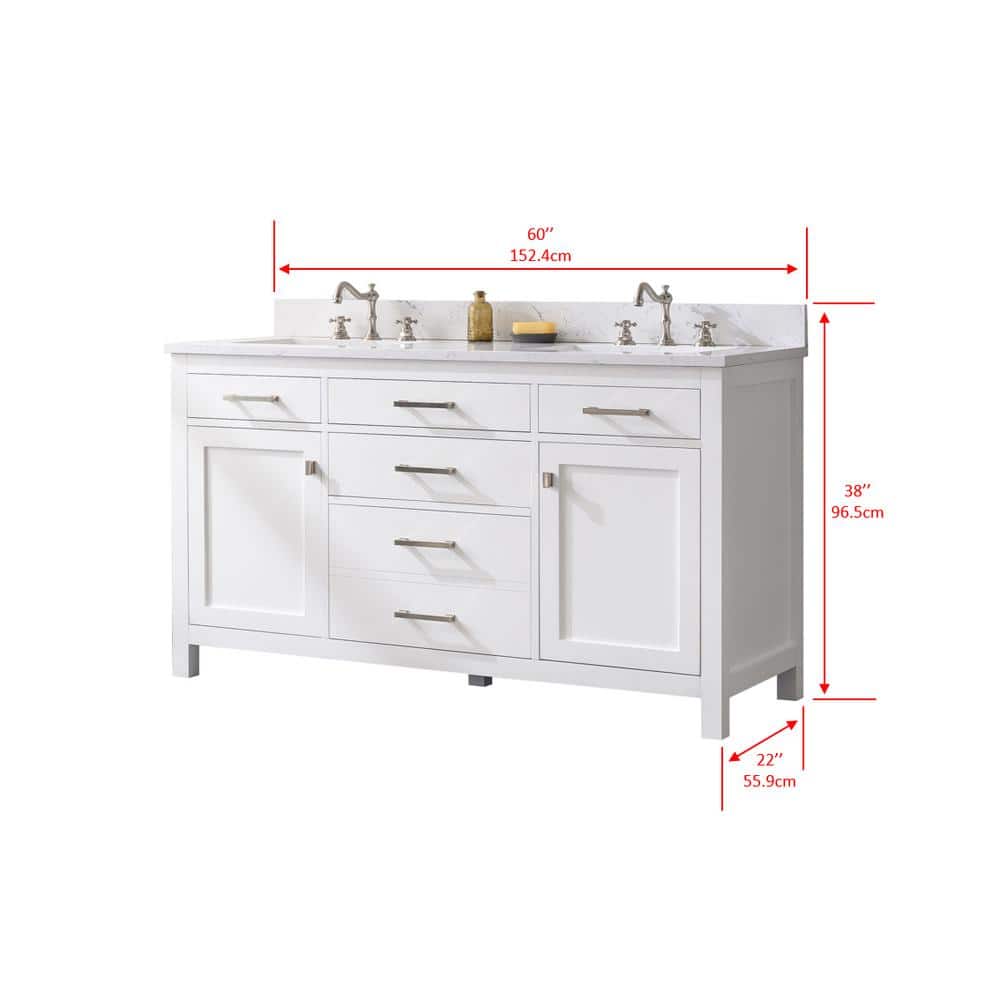 Jasper 60'' White Double Freestanding Bathroom Vanity