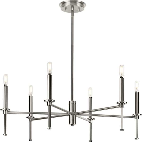 Progress Lighting Elara 30 in. 6-Light Brushed Nickel Dining Room New Traditional Chandelier Light for Dining Room