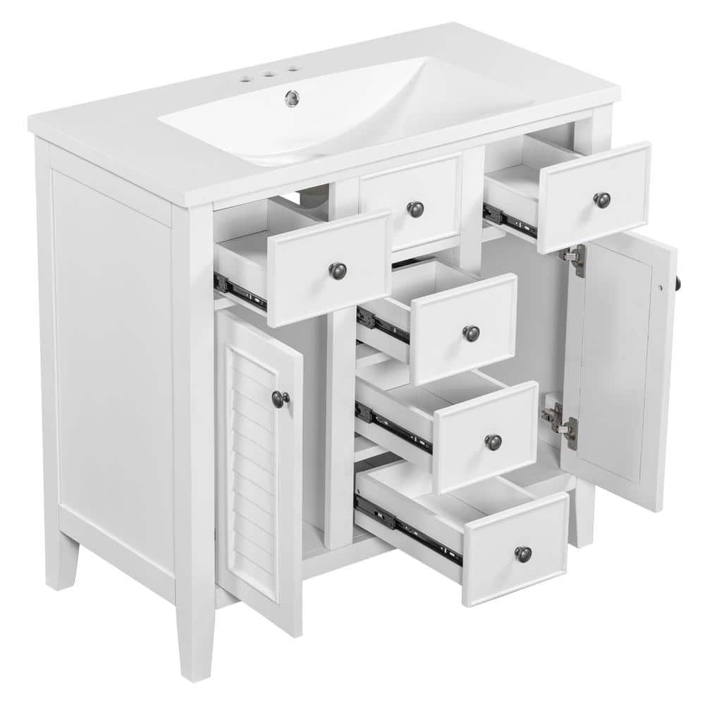 cadeninc 36 in. W x 19 in. D x 35 in. H White Bathroom Vanity with