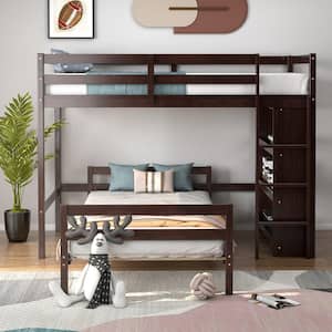 Espresso Wood Twin Loft Bunk Bed w/Bookcase Guardrail Ladder Kids Bedroom
