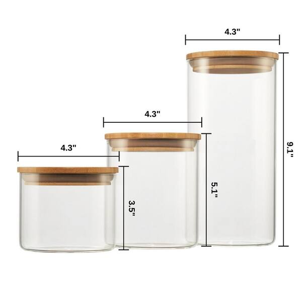 Glass Jars Containers with Bamboo Lids I Canister Sets for Kitchen Set of 