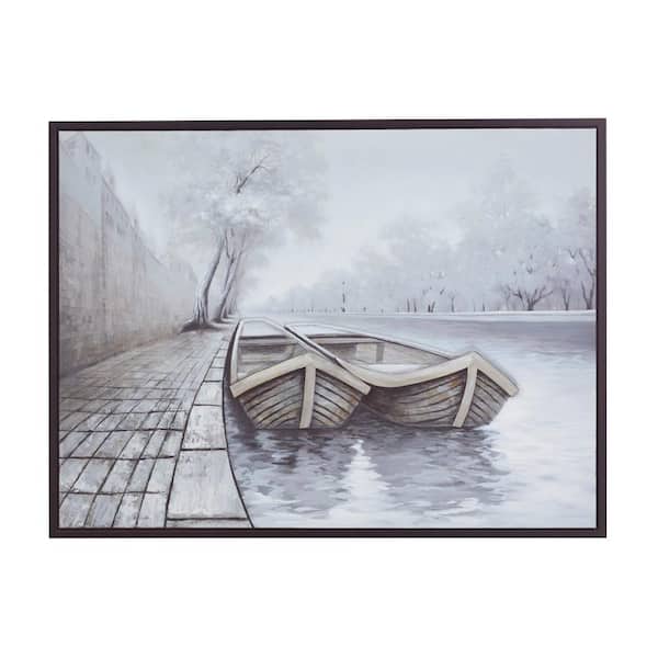 Litton Lane 1- Panel Sail Boat Framed Wall Art with Black Frame 36 in. x 48 in.