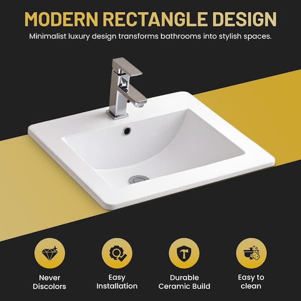 ANZZI Jack Series 21 in. Rectangular Ceramic Drop-In Bathroom Sink