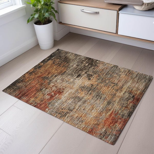 Mayfield Premium Machine Washable Abstract AMF1216 Khaki 2 ft. x 3 ft. Area Rug