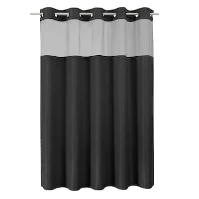 72 in. W x 75 in. L Black No Hook Shower Curtain with Snap in Fabric Liner, Waffle Weave Thick Shower Curtains