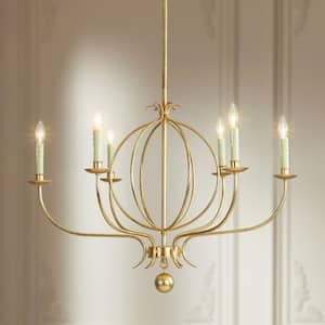 Farah 6-Light Vintage Creative Minimalist Antique Gold Finish Curved Tube Chandeliers