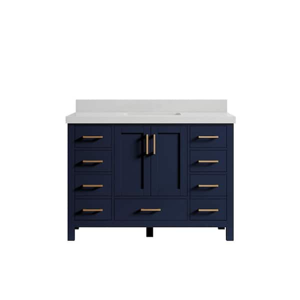 Willow Collections Malibu 48 in. W x 22 in. D x 36 in. H Bath Vanity in Navy Blue with 2 in. Carrara Quartz Top