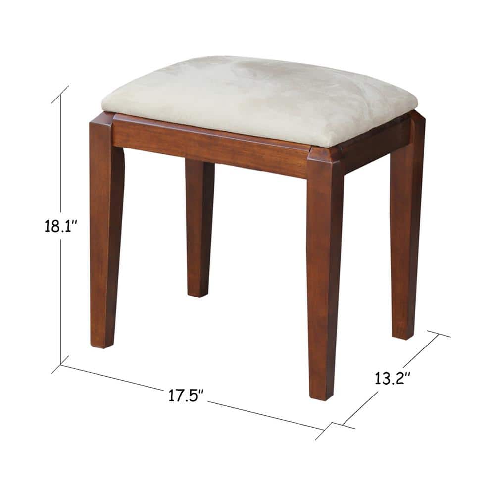 Espresso Brown Solid Wood Upholstered Vanity Bench