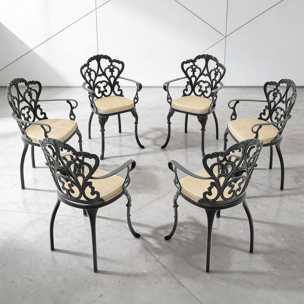 Black Cast Aluminum Patio Dining Chair With Beige Cushions (6-Pack) price history on PriceWatchPro