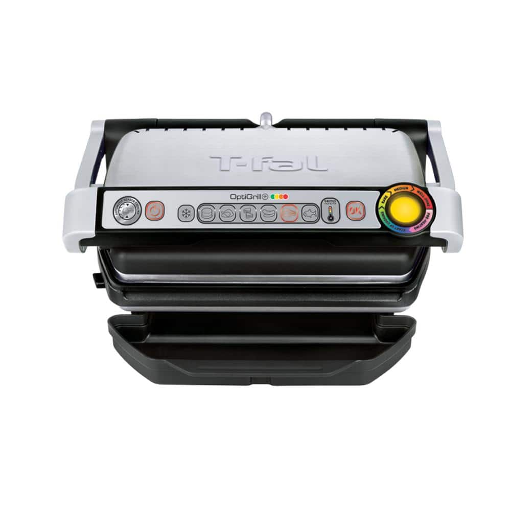 T-fal Optigrill 93 sq. in. Black Stainless Steel Non-Stick Indoor Grill, Stainless/Black
