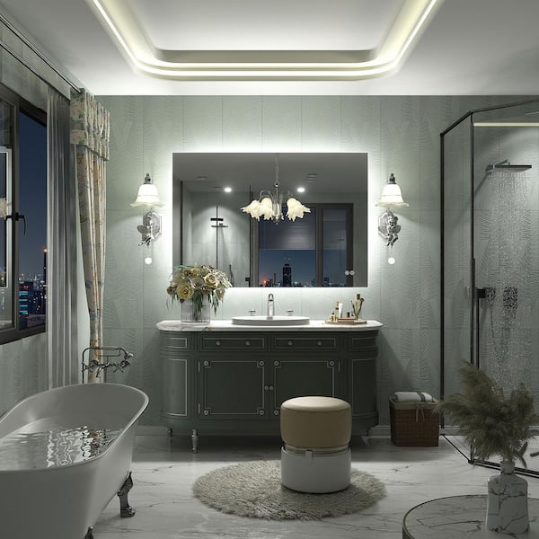 44 in. W x 30 in. H Rectangular Frameless UL Certified LED Backlited Anti-Fog Tempered Glass Wall Bathroom Vanity Mirror