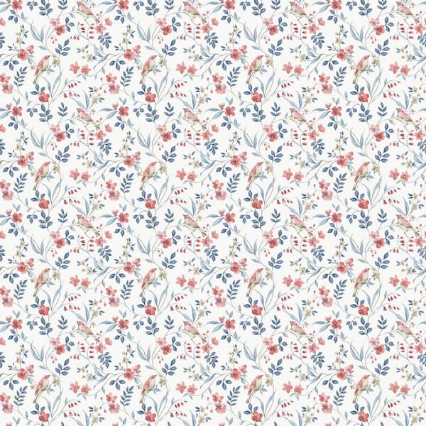 Unbranded Miniatures 3-Collection Red/Blue Garden Bird Matte Finish Vinyl on Non-Woven Non-Pasted Wallpaper Sample