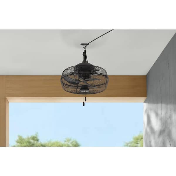 Garenne 18 in. Indoor/Covered Outdoor Ceiling Fan with Pull Chain Switch Matte Black with Internal Oscillation
