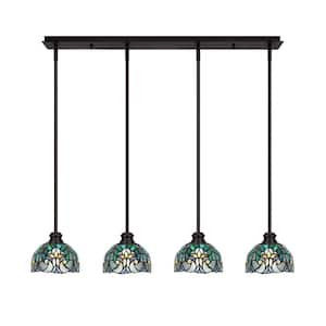 Albany 60-Watt 4 Light Espresso, Linear Pendant Light with Turquoise Cypress Art Glass Shades and No Bulbs Included