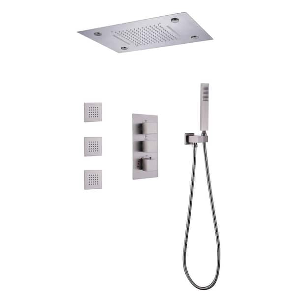 4-spray Square Shower Head Ceiling Type Fixed and Handheld Shower Head Flow rate 1.8 GPM in Brushed Nickel