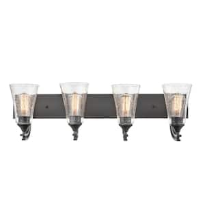 Natalie 32 in. 4-Light Matte Black Bathroom Vanity Light with Clear Seeded Shade