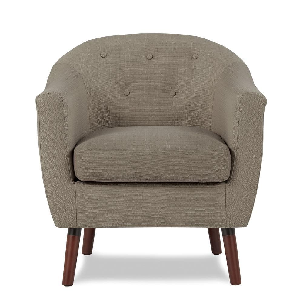 Scandinavian Barrel Beige Wood Accent Chair with Button-Tufted Back