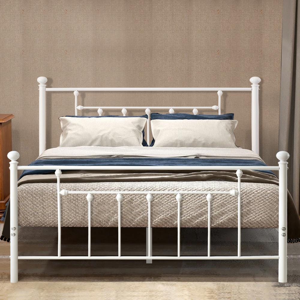 VECELO 60 In. W White Queen Size Classic Metal Platform Bed Frame With ...