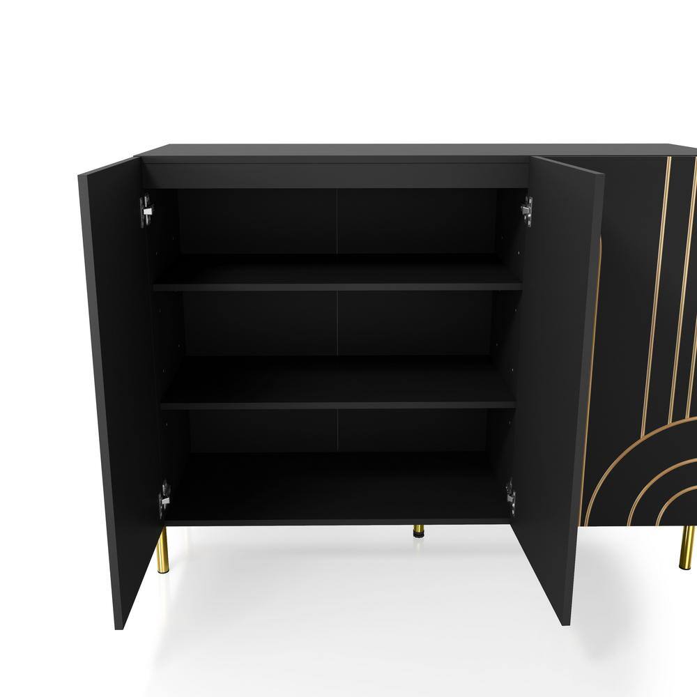 Black and Gold Art Deco Geometric Buffet Sideboard