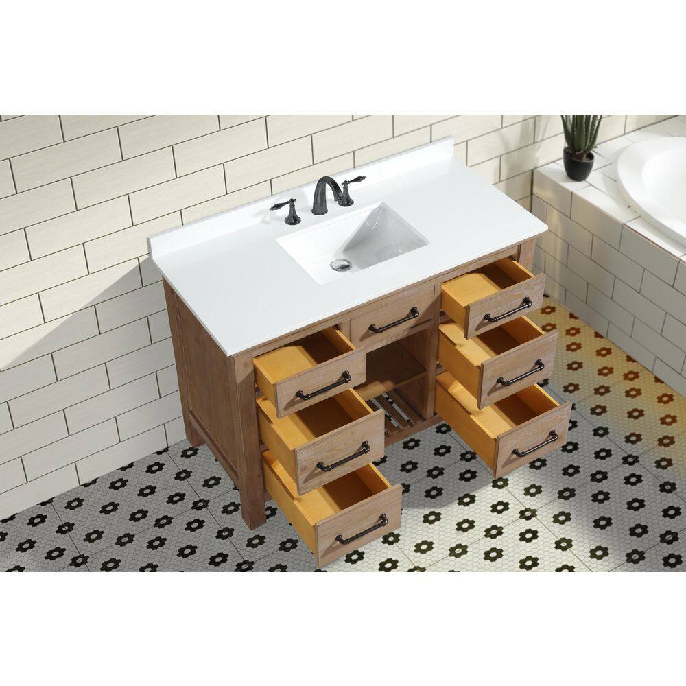 Lauren 48" Weathered Fir Bathroom Vanity with White Stone Countertop
