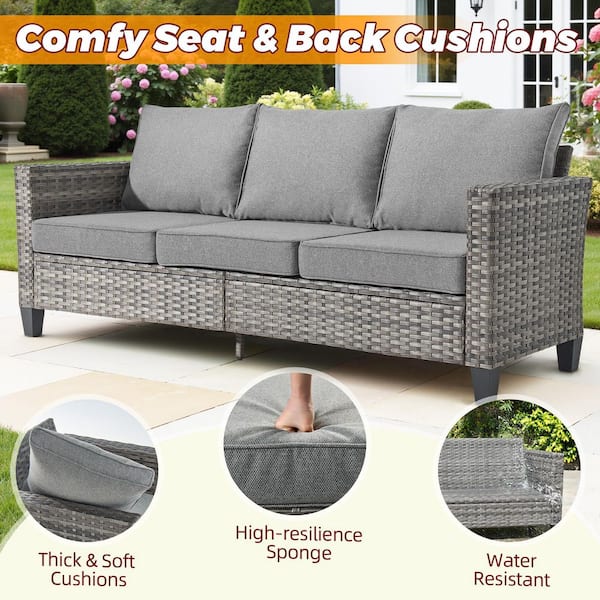 weaxty W Lotus Gray 9-Piece Wicker Patio Fire Pit Conversation