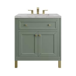 Chicago 30.0 in. W x 23.5 in. D x 34.0 in. H Bathroom Vanity in Smokey Celadon with Victorian Silver Top