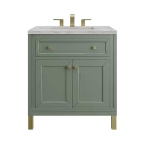 Chicago 30.0 in. W x 23.5 in. D x 34.0 in. H Single Bathroom Vanity Smokey Celadon and Victorian Silver Quartz Top