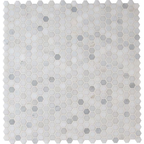 MSI Greecian White Mini 1 in. Hexagon 11.61 in. x 11.81 in. x 10 mm Polished Marble Mosaic Tile (0.95 sq. ft.)