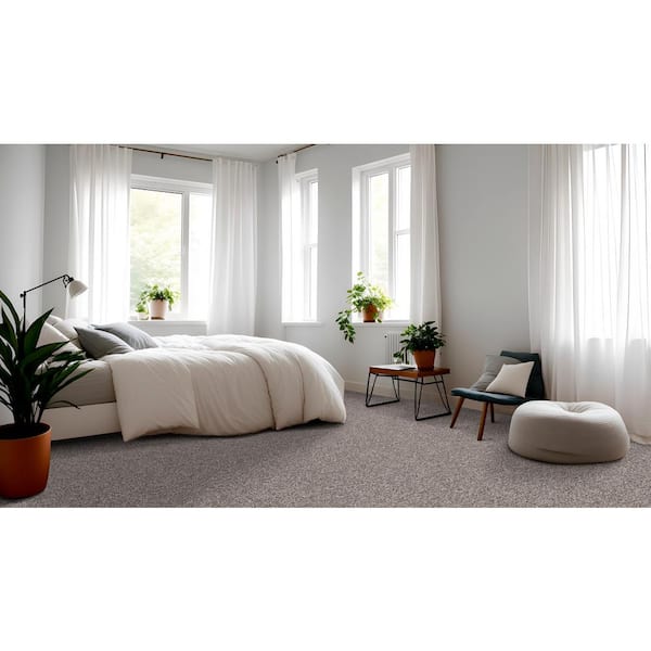 Cherry On Top II Shoreline Beige 15 ft. wide 56 oz. Solution Dyed Polyester Texture Installed Carpet