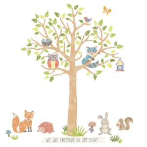 19-Piece 36 in. x 46 in. Orange in His Sight Watercolor Tree Multicolor Religious Wall Decals