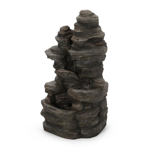 Noble House Appling Outdoor 23.5 in. 4-Tier Rock Waterfall Fountain