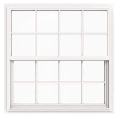 48 in. x 42 in. V-4500 Series White Single-Hung Vinyl Window with 8-Lite Colonial Grids/Grilles