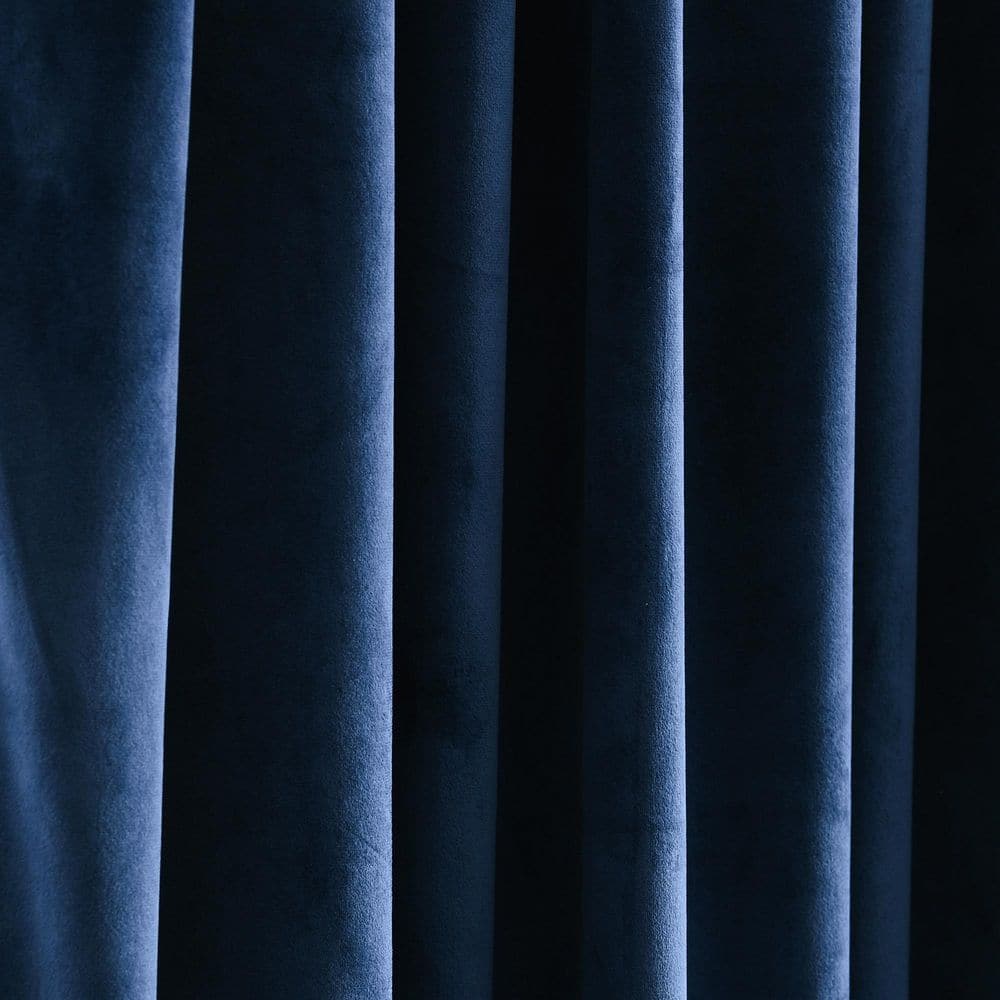 Navy Velvet Blackout Pleated Window Curtain Panels