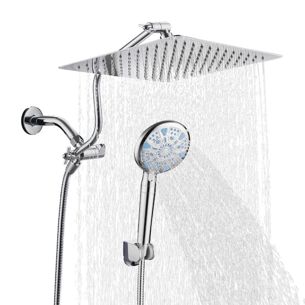 cobbe Rainfull 2-in-1 9-Spray Patterns Adjustable Fixed Dual Shower Head with Filter 1.8GPM and Handheld Shower Head in Chrome