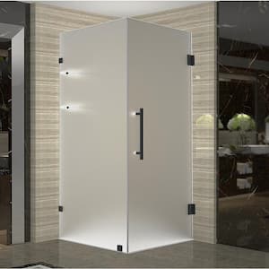 Aquadica GS 30 in. x 30 in. x 72 in. Frameless Corner Hinged Shower Door with Frosted Glass, Glass Shelves, Matte Black