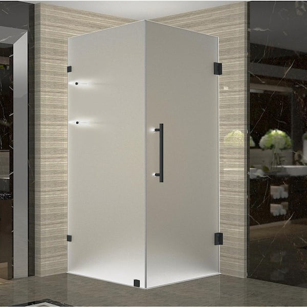 Aston Aquadica GS 32 in. x 32 in. x 72 in. Frameless Corner Hinged Shower Enclosure with Frosted Glass, Shelves, Matte Black