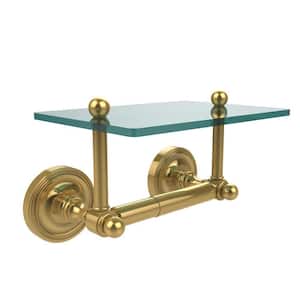 Prestige Regal Collection Double Post Toilet Paper Holder with Glass Shelf in Unlacquered Brass