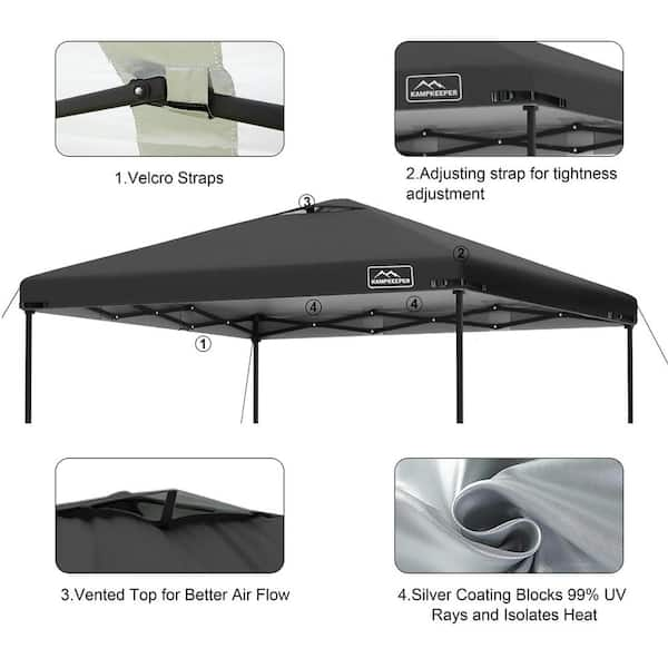 10 x 10 Pop Up Canopy Tent Top Replacement Cover Roof with Air Vent Polyester UV 30 Waterproof Top Only Black KK 1010TOP BK The Home Depot