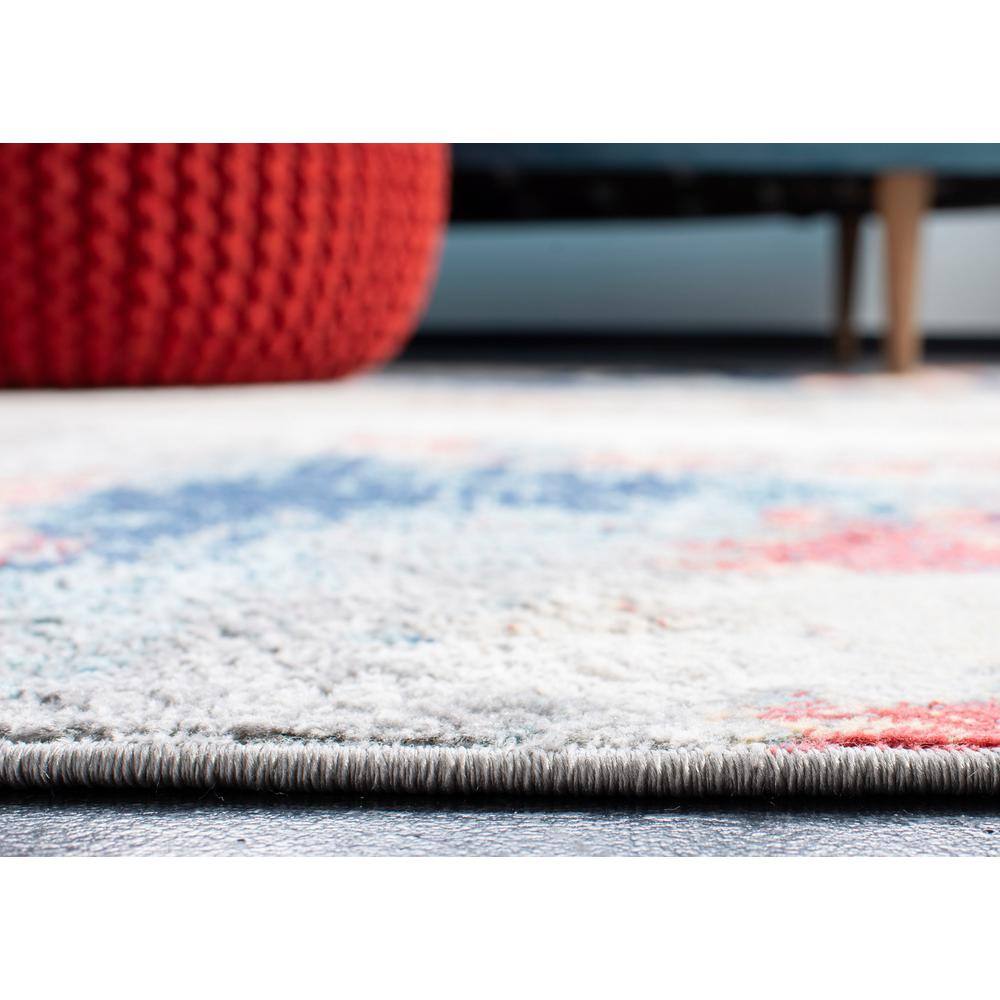 Jasper 8' x 10' Grey and Red Abstract Synthetic Rug