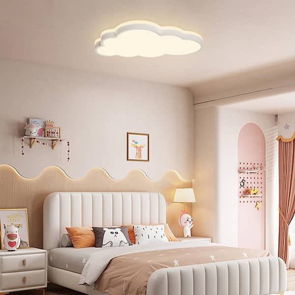 Lumin 20 in. 1-Light White LED Flush Mount Cloud Light Fixture for Kids