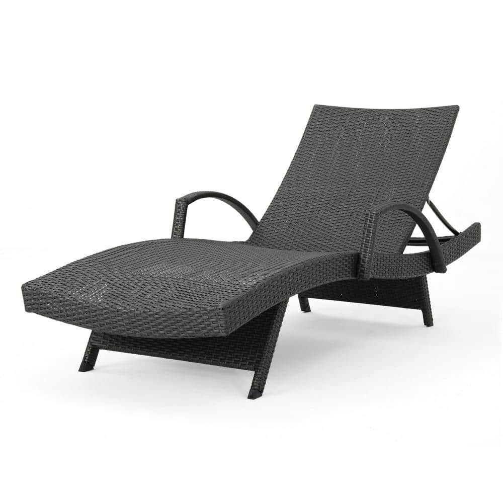 Gray Wicker Outdoor Adjustable Arm Chaise Lounges, Set of 2