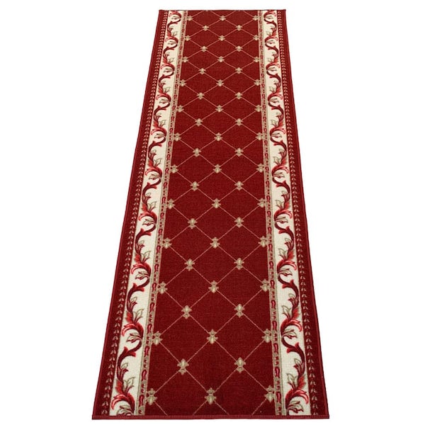 PLAYA RUG Trellis French Red Color 26 in. Width x Your Choice Length Custom Size Roll Runner Rug/Stair Runner