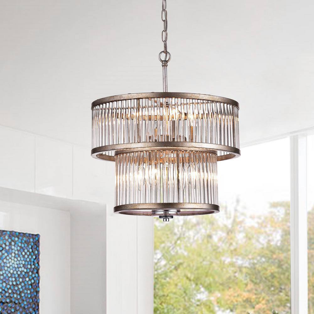 Antique Silver Crystal 8-Light Tiered Chandelier